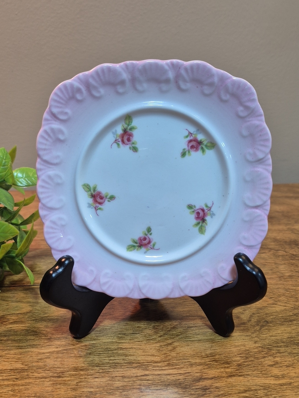 ROYAL STAFFORD Vintage Bone China Pink Scalloped Rose Accent Plate Trinket Plate